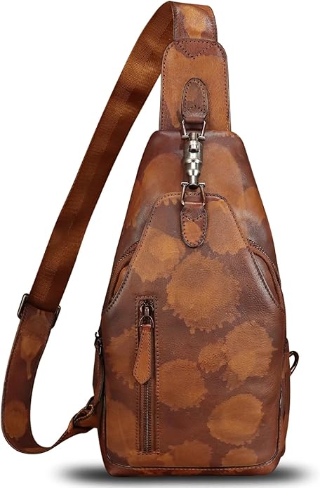 Genuine Leather Sling Bag for Women and Men Vintage Handmade Leather Sling Backpack Fashion Crossbody Bag Chest Purse