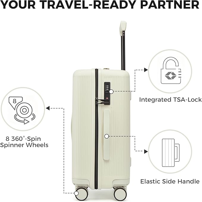 20 Inch Carry On Luggage, Hardside Lightweight Spinner Suitcase with TSA Lock, 22x14x9 Airline Approved Hard Shell Travel Suitcase with Wheels, Scratch Resistant (White, 20 Inch)