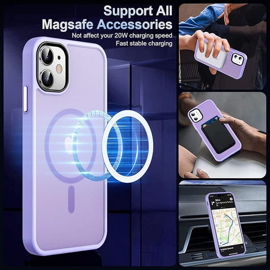 MOCCA Strong Magnetic for iPhone 12 Case/iPhone 12 Pro Case, [Compatible with Magsafe][Mil-Grade Drop Protection] Slim Shockproof Translucent Protective Phone Case for iPhone 12/12 Pro, Light Purple