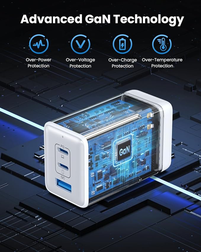 128W USB C Wall Charger,GaN III 3-Port Fast Charging Station,PD QC Foldable Charger Block Portable 65W Laptop Adapter for MacBook Pro/Air,iPad Pro,Galaxy S23,Dell XPS 13,iPhone 16/15/Pro etc Black