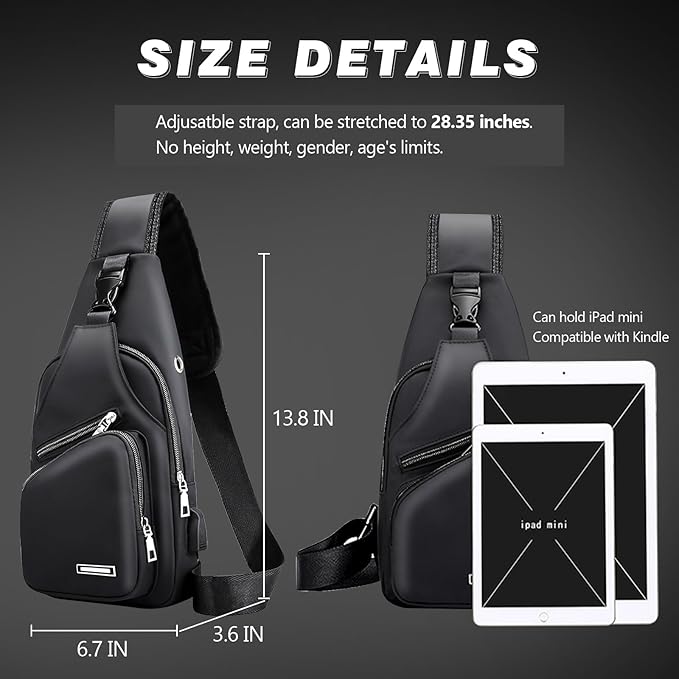 Peicees Mens Leather Crossbody Bag Trendy Sling Bag Man Purse Waterproof Sling Backpack Daypack Cross Body Chest Bag for Men