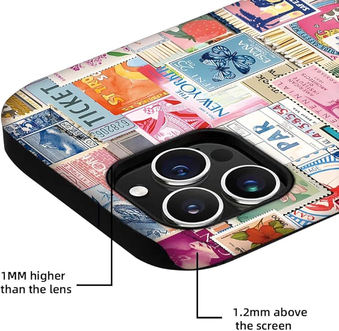 Generic Case Compatible with iPhone 12/12 Pro,Vintage Stamps Collage Phone Case for Girl Women,Durable Protection Case