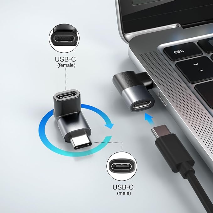 Basesailor 90 Degree USB C Adapter 3Pack,Right Angle USBC Male to Type C Female Extender Connector,USB4 40Gbps 100W Thunderbolt 4 3 Extension Converter for iPhone 17 16 Pro Max,Steam,Switch,MacBook,PC