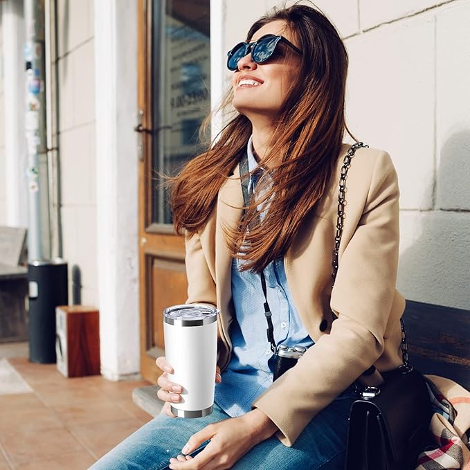 Sieral 36 Packs Stainless Steel Tumbler Bulk with Lid Vacuum Double Wall Insulated Travel Coffee Mug Powder Coated Tumbler Cup for Graduation Wedding Christmas Birthday Party(White, 20 oz)