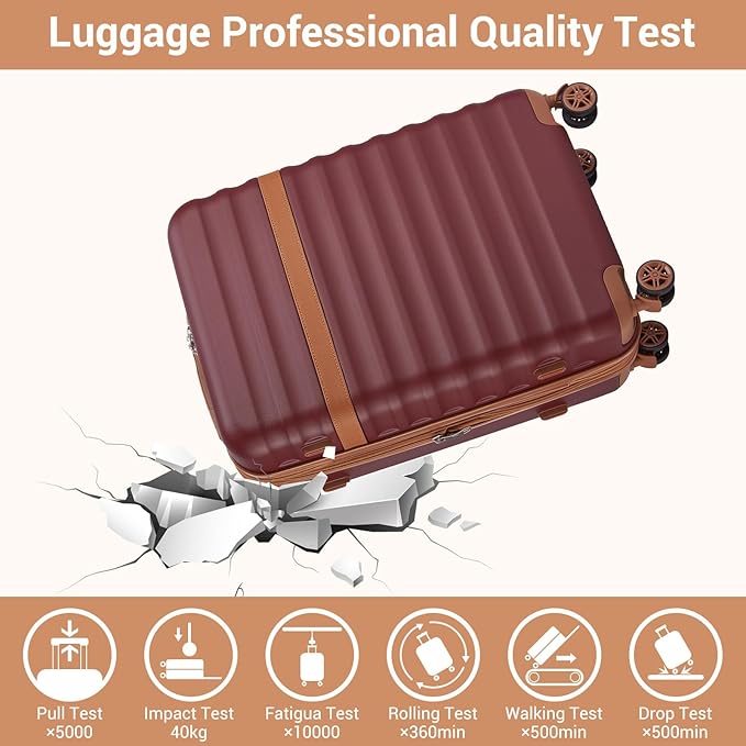 Kono Expandable 28 Inch Large Checked Luggage: ABS+PC Hardside Trolley Travel Case - Hard Shell Suitcase with TSA Lock, Burgundy