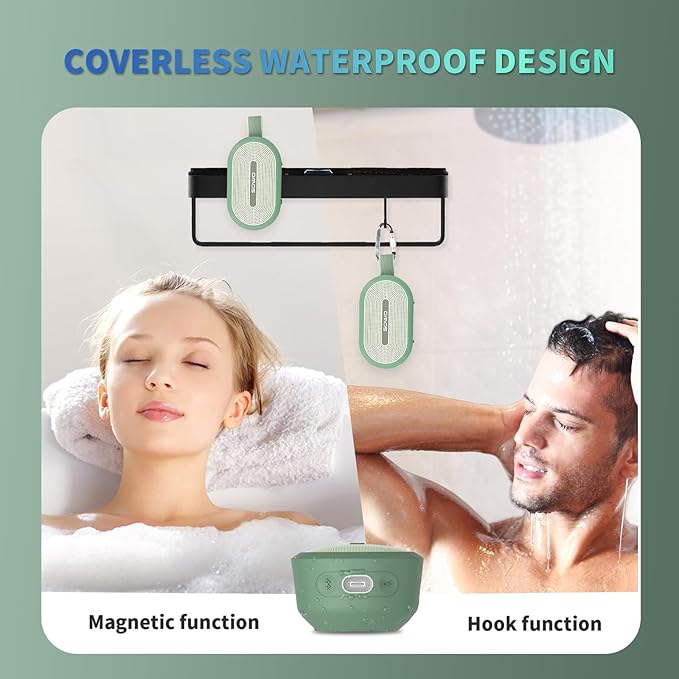 SOWO Wireless Portable Small Speaker, Ultra Magnetic Bluetooth Speaker for Golf Cart, Coverless IP67 Waterproof, 24 H Playtime, Pro Sound, Clip Hanging Design for Outdoor, Indoor - Green