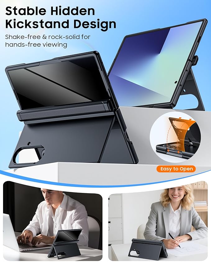 CENMASO Magnetic for Samsung Galaxy Z Fold 7 Case with Stand, Fit for Magsafe, Hinge Protection, Privacy Screen Protector, Built-in Hidden Kickstand, Shockproof Phone Case for Galaxy Z Fold 7-Black