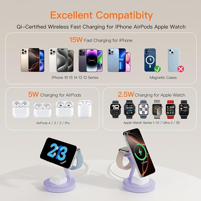 2025 3 in 1 Charging Station for Apple iPhone AirPods Watch with Mag-Safe Charger Wireless Charger Stand for iPhone 16 15 14 13 12 Series AirPods iWatch Series - Gifts for Wife & Husband