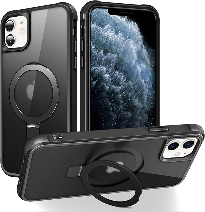 Compatible with iPhone 11 Case with Invisible Magnetic O-Ring Stand Military-Grade Translucent Case for iPhone 11 6.1" [Compatible with Mag-Safe][Great Grip Feeling], Black