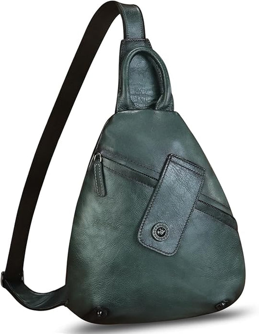 Genuine Leather Sling Bag for Men and Women Classical Real Leather Sling Backpack Purse Crossbody Bag for iPad Pro 11 inch