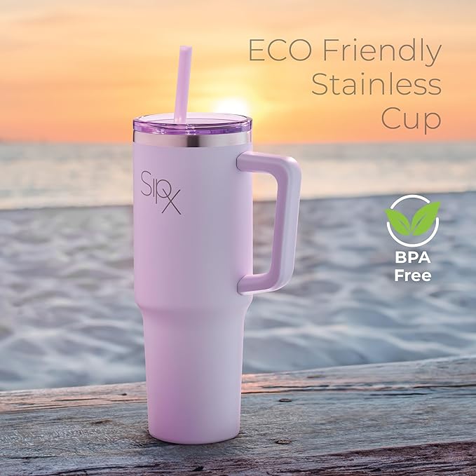 SIPX™ Insulated Tumbler With Lid And Straw, 40oz. Tumbler With Handle Keeps Cold 12 Hours, Water Bottle Thermos With Lid, BPA-Free Reusable Insulated Coffee Tumblers, Travel Mug Great For Beach Party
