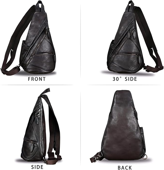 Genuine Leather Sling Bag for Men and Women - Vintage Sling Backpack Shoulder Crossbody Chest Bag for Ipad