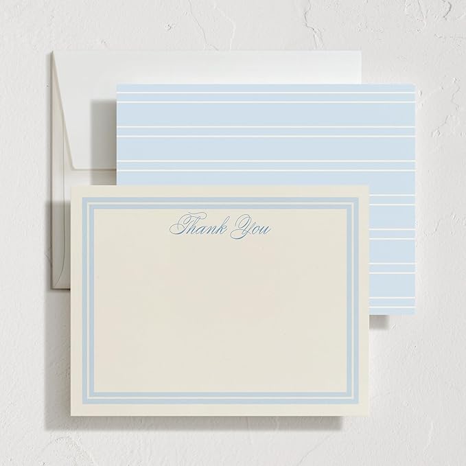 Minted Classic Start Stationery Cards, Blank Thank You Cards and Envelopes, Thank You Notes for Handwritten Messages, Note Cards & Stationery Set for Women and Men, Powder Blue Color Theme