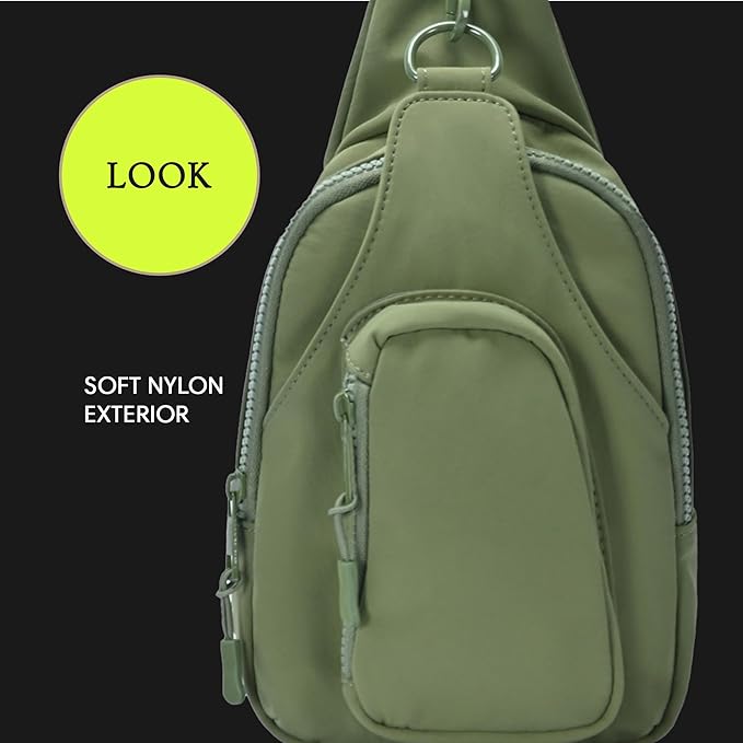 Antik Kraft Tasha Nylon Crossbody Sling (Moss) | Crossbody Bag for Women with 16-20" Strap | Nylon Sling Bag for Women | 7in x 2.5in x 12.5in |