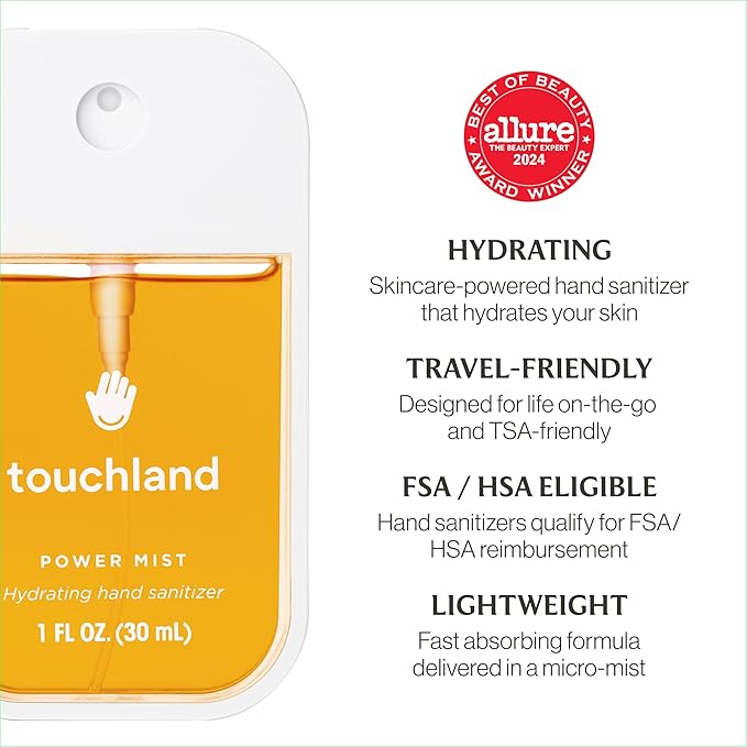 Touchland Power Mist Hydrating Hand Sanitizer Spray, TOP 5 Set (Applelicious, Sandalwood, Lavender, Berry, Citrus), 1 FL. OZ. Travel Size (Set of 5)