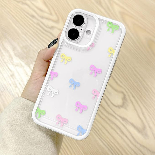 EYZUTAK Case for iPhone 16 Plus, Clear Cute Ribbon Bowknot Pattern Aesthetic Transparent Phone Case Raised Camera Protection Stylish Slim Soft Durable TPU Protective Cover for Women Girls - Colorful