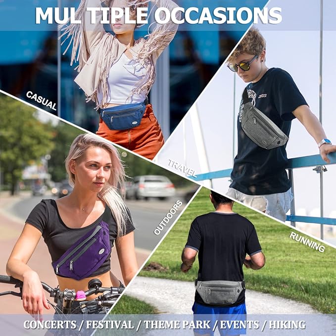 Entchin Fanny Pack for Women Men,Crossbody Belt Bag with 4-Zipper Pockets,Adjustable Waist Bag Pack,One of the Most Popular Travel Essential Gifts for Walking,Traveling,Cycling