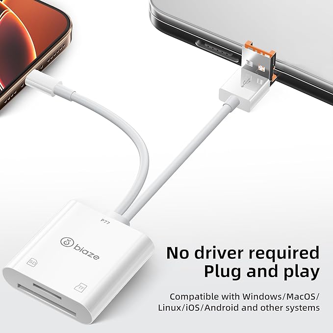 2-in-1 SD Card Reader for iPhone, Lightning USB 3.0 USB C Triple Port SD Card Adapter Supports SD and MicroSD Memory Card Plug and Play Trail Game Camera No Application Required(2-in-1 Card Reader)