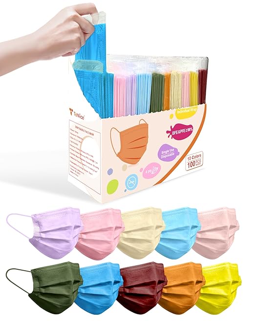 Face Masks Disposable 100 Pack, 4 Ply ASTM Level 3 Medical Grade, Breathable for Adult Outdoor Protection, Individually Wrapped for Home, School & Office, Pastel Dreams