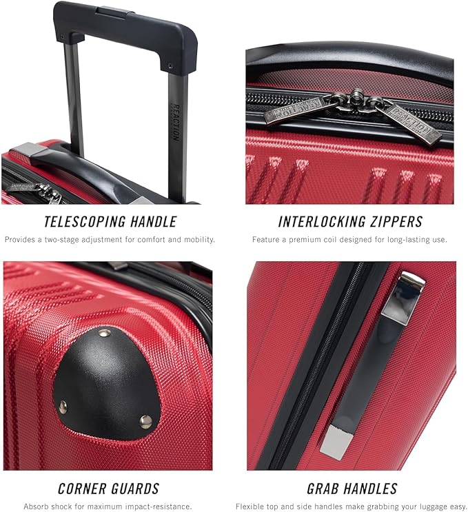 Kenneth Cole REACTION Out of Bounds Lightweight Hardshell 4-Wheel Spinner Luggage, Scarlet Red, 24-Inch Checked