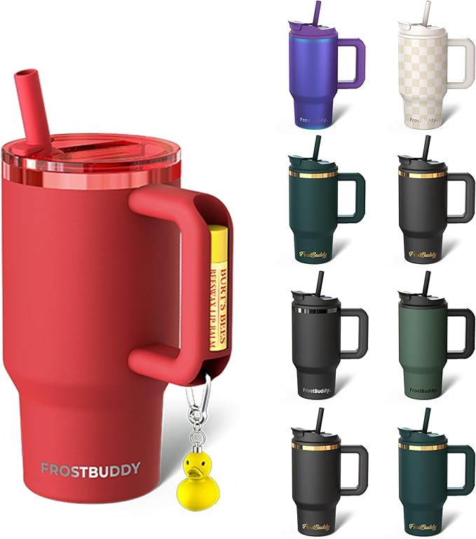 Frost Buddy Thicc Buddy - 16 oz Stainless Steel Vacuum Insulated Tumbler with Lid and Straw for Water - Travel Mug Cupholder Friendly - Gifts for Women Men Him Her (Crimson)