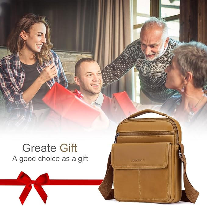 Men's Leather Crossbody Shoulder Bag - Messenger Satchel Travel Handbag