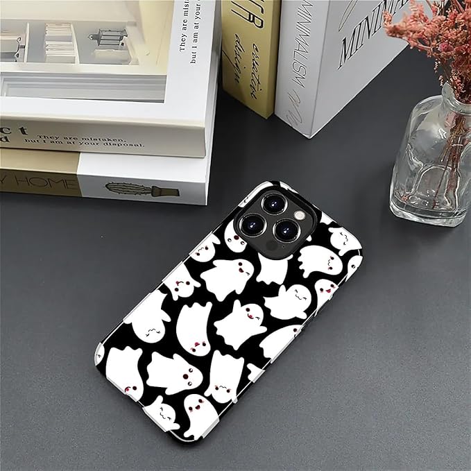 Case for iPhone 13 Pro Max Case,Halloween Ghosts Bats Design - Hybrid Dual Protection Silicone + Hard PC Shockproof Full Body Cover Slim Anti-Scratch Protective Case for Men Women