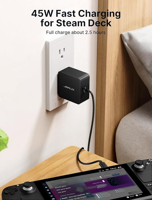 JSAUX 45W USB C Charger for Steam Deck/OLED, 5FT Cable Type C PD 3.0 45 Watt Fast Charging Compatible with Steam Deck, Switch/OLED, iPhone Air/17/16/15, Samsung S25 S24 S23 S22, Pixel, iPad, MacBook
