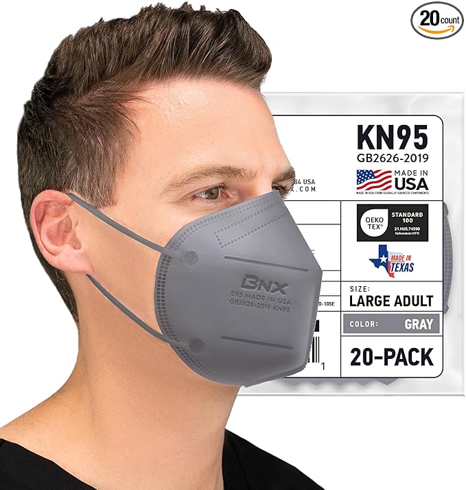 BNX KN95 Face Masks Made in USA (Adult Large, Adult Medium, Kids Small) (Earloop) (Model: E95/E95M/E95S)