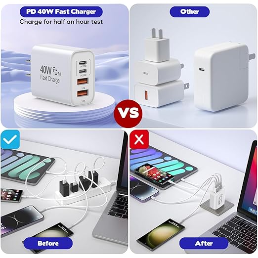 10FT iPhone 16 15 Pro Charger,2Pack 10Foot USB C to C Woven Cable Cord 40W USB C Apple Charger 4 Port PD&AC Charger Block Fast Charging for iPhone 16/16 Pro/16 Pro Max/16 Plus/15/15 Pro/15Pro Max/iPad