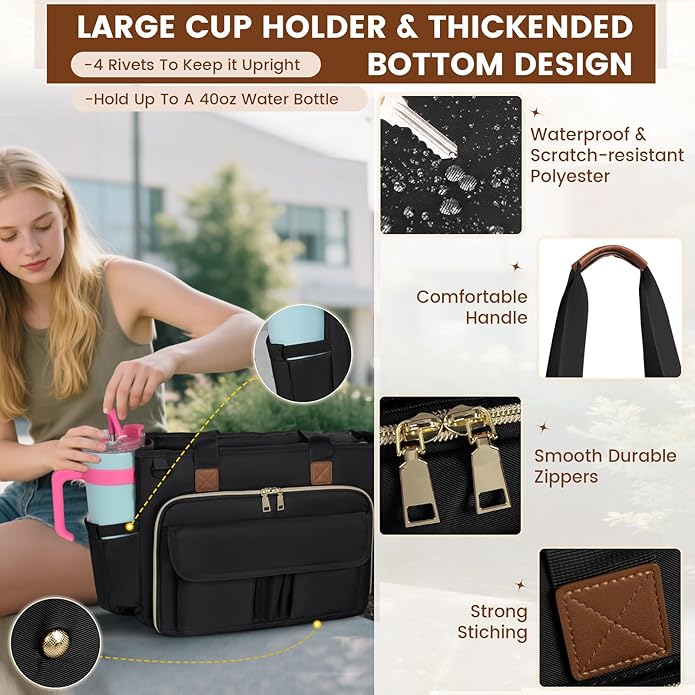 RAINSMORE Teacher Tote Bag 15.6 inch Laptop Bag for Women Work Bags Nurse Bag Lightweight Laptop Tote Computer Briefcase
