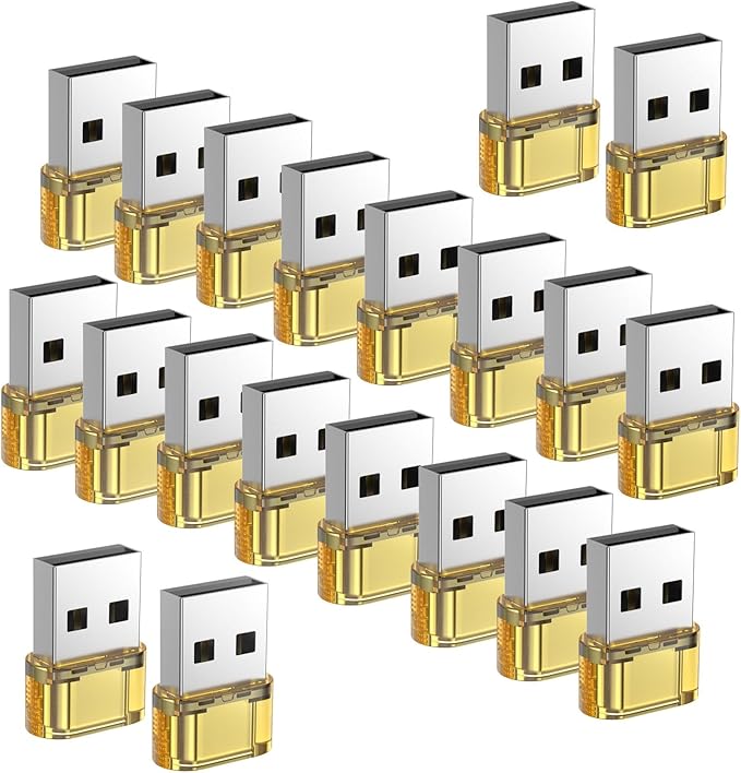 20 Pack USB to USB C Adapter,Type C Female to A Male Charger Converter Compatible with Apple Watch Ultra iWatch 8 7,iPhone 15 14 Pro Max Plus,iPad 9 10 Air 5 Mini 6,Car,Samsung Galaxy S23 S24 (Yellow)