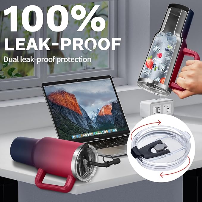 Water Bottle, 40 oz Tumbler with Lid and Straw - Leakproof Travel Mug Thermal Cup 40oz, Insulated Tumblers Stainless Steel for Hot and Cold for 34H, Gifts for Women Man Mother Father Birthday