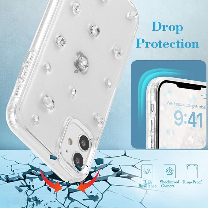 EYZUTAK Case for iPhone 11, Bling Glitter 3D Diamond Phone Case Cute Sparkly Crystal Clear Aesthetic Design Case Slim Soft Durable TPU Transparent Protective Cover for Women Girls - Crystal