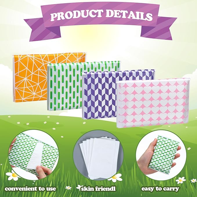 PerKoop 100 Pack Pocket Tissues Travel Slim Packs Small Facial Tissues Wallet Size Toilet Paper for Travel Guest Wedding Supplies, 4 Styles (Irregular Style)