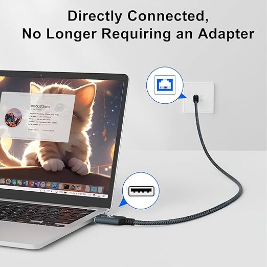 USB to Ethernet Adapter 3.3FT, USB 3.0 A to RJ45 Male Cable Directly Connected Gigabit LAN Network, Compatible with Laptop, PC, MacBook, Switch, Windows, macOS, Linux