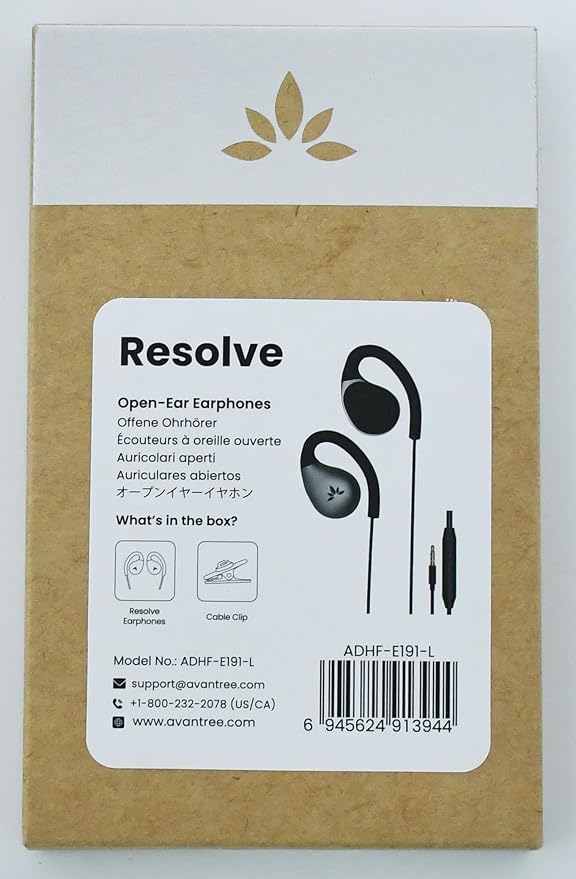Avantree Resolve (Large) – Wired Open-Ear Earbuds w/Mic & Over-Ear Hook, for Seniors & Men w/Large Ears, Great for Office, Outdoor & Home, 3.5mm AUX