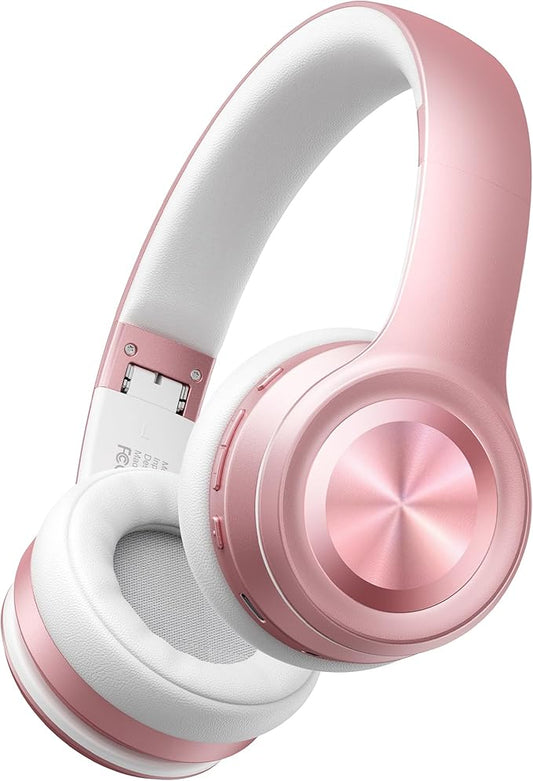 Picun Solo6 Wireless Bluetooth Headphones, 5EQ Music Mode, On-Ear Headphone with Built-in Microphone, Foldable Headset with 140H Battery Life, App Control for Girls, Home, School, Travel (Rose Gold)