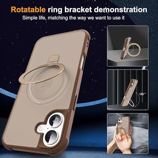 Compatible with iPhone 17 Case with Invisible Magnetic O-Ring Stand Military-Grade Translucent Phone Case for iPhone 17 6.3" [Compatible with Mag-Safe][Great Grip Feeling],Desert Brown