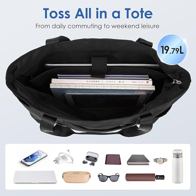 Tote Bag for Women with Zipper, Convertible Travel and Work Shoulder Bag, Large Teacher Tote Bag with Luggage Strap