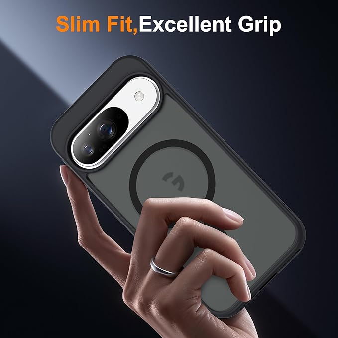 Compatible with Google Pixel 9 Case & Google Pixel 9 Pro Case with Magnetic [Compatible with Mag-Safe] Slim Translucent Matte Phone Cases with Anti-Fingerprint Tech, Black