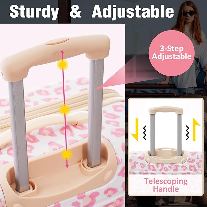 Merax Luggage Sets 3 Piece, Hardside Expandable Suitcase Set with Spinner Wheels, Lightweight Leopard Luggage 20+24+28 IN, Leopard Pink