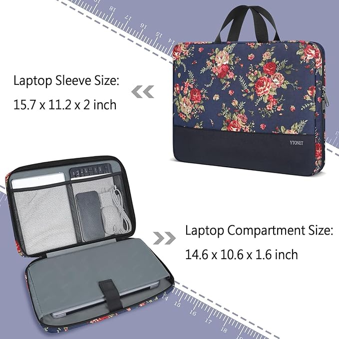 Ytonet Laptop Sleeve Case 15.6 inch Protective Laptop Cover with Handle TSA Water Resistant Computer Carrying Case Compatible with HP, Dell, Lenovo, Asus Notebook, Gift for Women, Rose Pattern