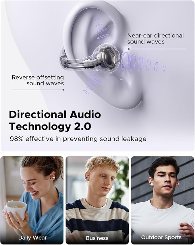 truefree B1 Open-Ear Wireless Earbuds, Bluetooth 5.4 Headphones with Spatial Audio, Ultra-Light Clip-On Fit, 25H Battery, Fast Charging, Multipoint Connection, App Customization, Workouts, Commute