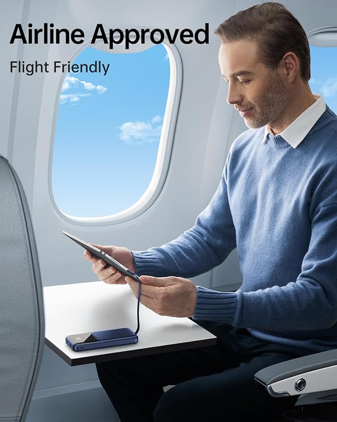 Portable Charger with Built in Cable - 20000mAh Fast Charging Slim 22.5W Power Bank USB C LED Display Battery Pack 5 Outputs & 3 Inputs for Travel Essentials iPhone Samsung Android Phones Tablets etc