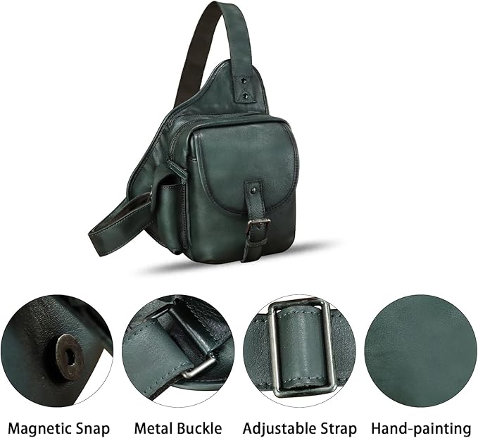 Genuine Leather Sling Bag for Men Women Chest Bags Crossbody Bag Vintage Sling Backpack Purses Hiking Sports Travel (Grey)