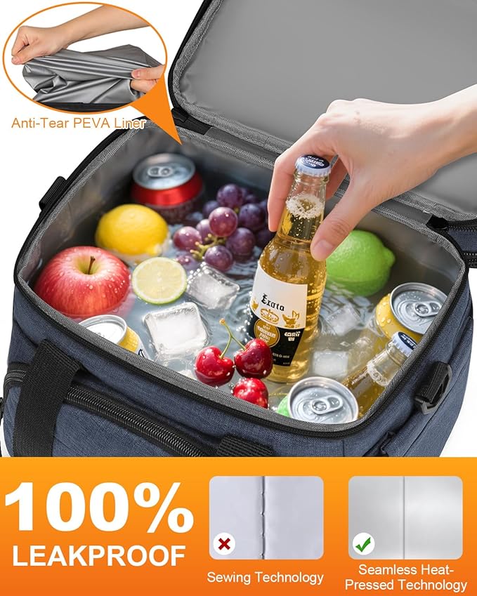 Lunch Box For Men Women Double Deck Insulated Lunch Bag For Men Woman Leakproof Expandable Cooler Bag with Adjustable Shoulder Strap for Work Picnic School(Blue,16L)