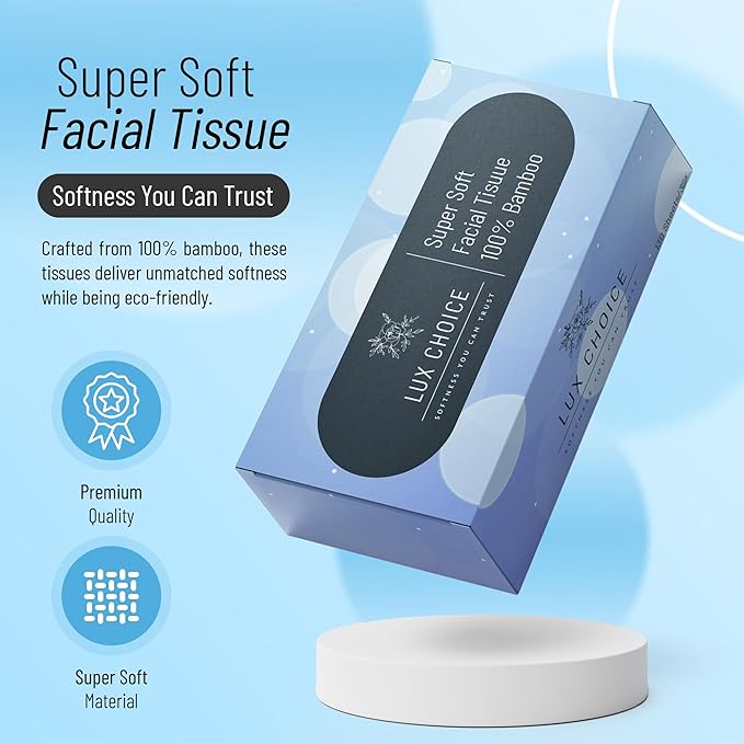 Bamboo Facial Tissues – 130 Tissues, 3 Ply,12 Boxes (1560 Total), Ultra Soft, Eco-Friendly & Hypoallergenic – for Home, Baby Care & Sensitive Skin
