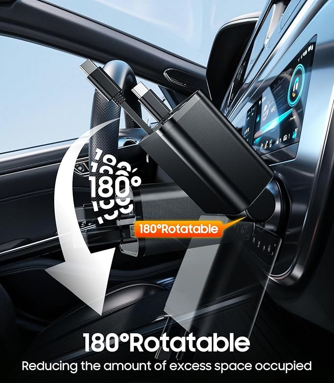 Temdan Retractable Car Charger, 4 in 1 Fast Charger USB C Car Truck Accessories, Travel Essentials Gifts for Women Men, Car Accessories for iPhone 17 Pro Max Air 16 15 14 13 Plus,Galaxy,Pixel-Black