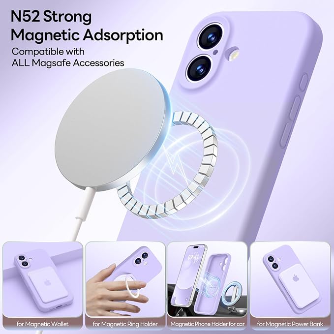 LOVE 3000 Designed for iPhone 17 Case, Premium Silicone [Compatible with Magsafe][Soft Anti-Scratch Microfiber Lining] Shockproof Protective Phone Case for Men Women 6.3", Light Purple